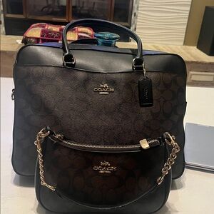 Coach Black and Brown Leather Handbag